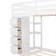 Lit superposé simple au-dessus d'un lit double avec rangement pratique en blanc - tablettes à 3 niveaux, tiroirs et tiroirs et tablettes polyvalents pour les familles