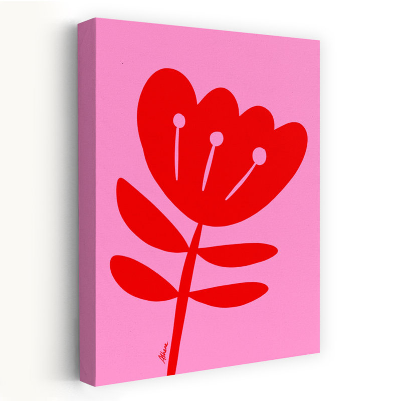 Red Flower Abstract Bold Colourful Flower Nature Wall Art, 18" H x 12" W