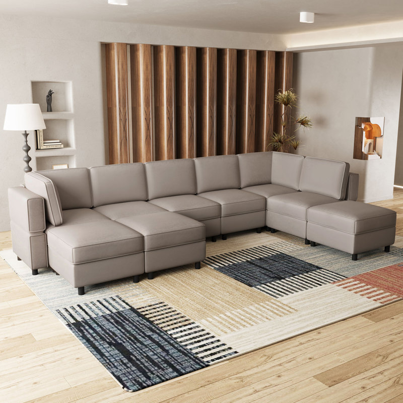 Sectional Sofa Livingroom Coner Couch With Storage Ottomans, Gray Velvet