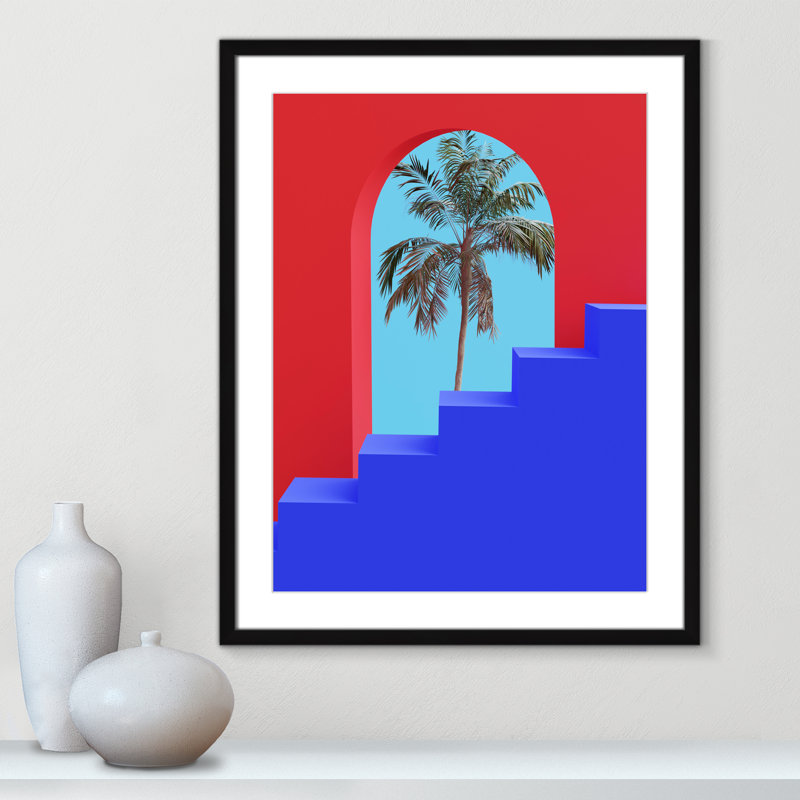 Palm Palm View encadré par Swati B, H 29,5 po x l 23,5 po x P 2 po, Boîte noire satinée encadrée