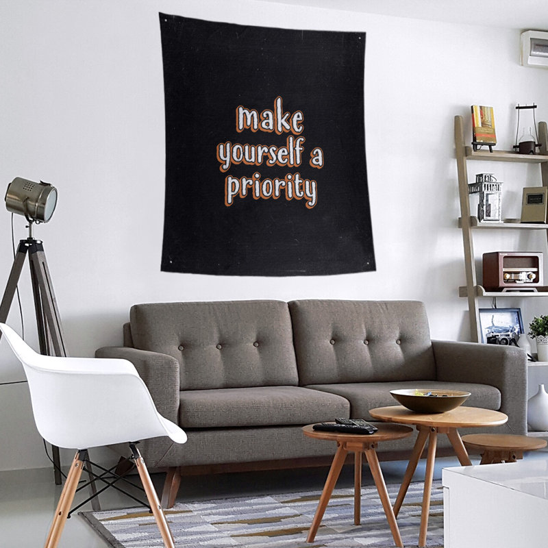 Tapisserie tableau noir en polyester à citation auto love, H 27,5 po x l 37,5 po, Orange