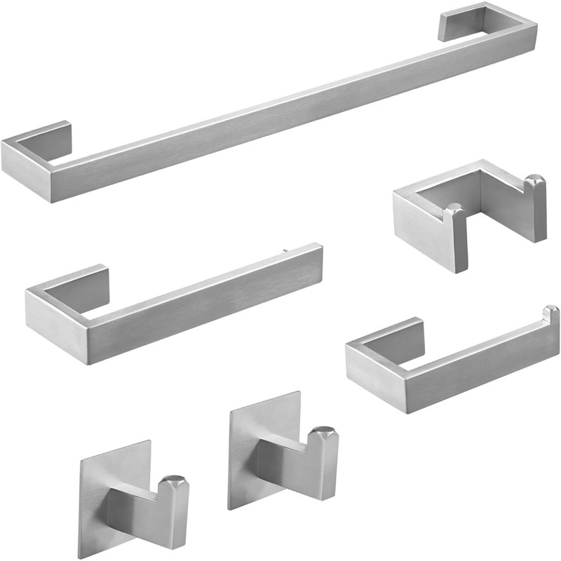 6-Piece Bathroom Hardware Set - Stainless Steel Wall Mounted Towel Bar, Hand Towel Holder, Toilet Paper Holder, Robe Hook, And Coat Hook - Durable And Easy To Install