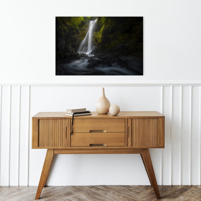 Lush Green Waterfall Serene Tranquil Abstract Forest Nature Wall Art Print