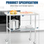 Table de cuisine 36 po x 24 po x 34 po en acier inoxydable - sous la tablette galvanisée, réglable pour le rangement, pivotant sur 360 ° avec freins, idéal pour les fêtes et la terrasse en acier 430, pour une utilisation quotidienne