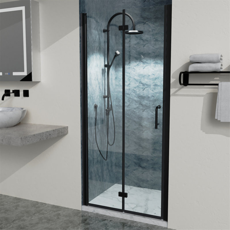 Porte de douche semi-sans cadre, porte de douche en verre avec installation réversible
