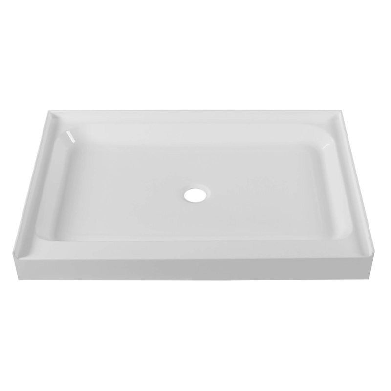 Base de douche en acrylique à simple seuil 54 po x 32 po en blanc