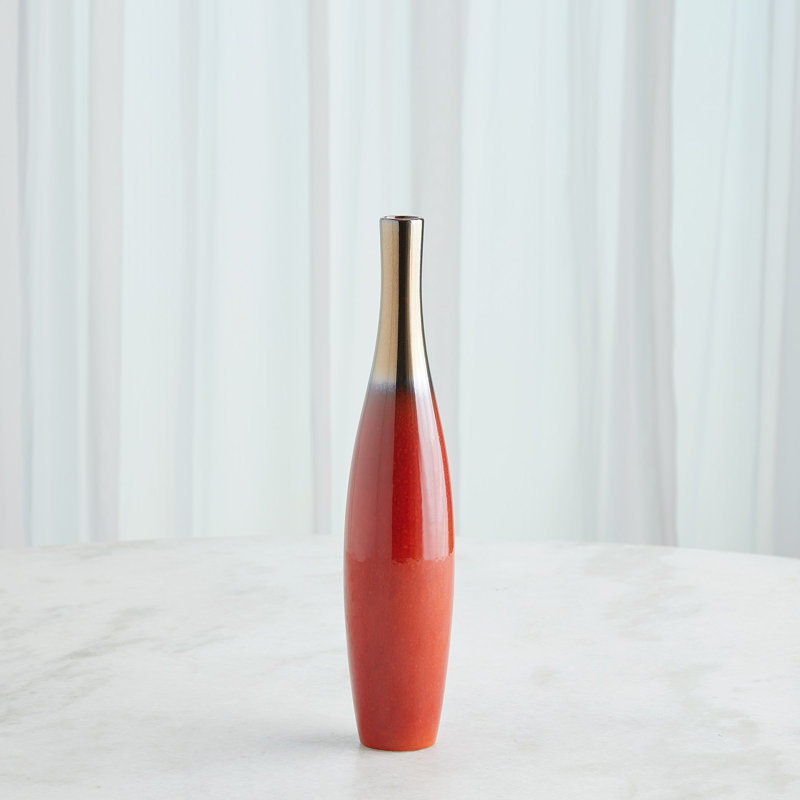 Boliche Vase-Dark -Short, Overall Height-  14.25", Red