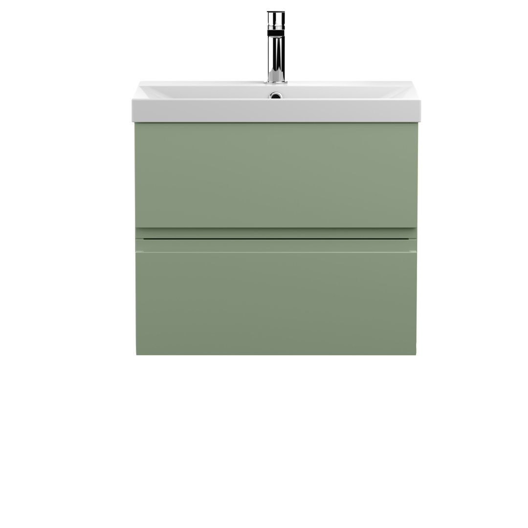 Hudson Reed Satin Green Urban Wall Hung 2 Drawer Vanity Unit And Thin Edge Ceramic Basin | | Mdf | 600Mm - Image 3