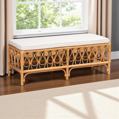 Ray Rattan Bench in Natural Brown Bohemian Style, 18.26" H X 47.86" W X 17.98" D
