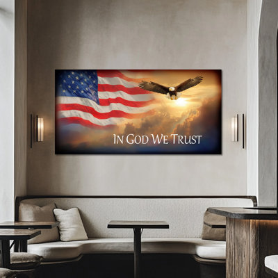  Patriotic Wall Art - American Flag Canvas Picture, Inspirational Eagle Artwork for 4th of July Decoration, Patriotic Prints with Wrapped Canvas Frame, 12×24 inches