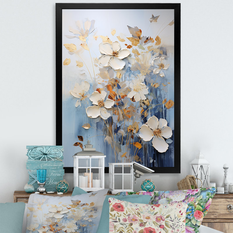 Minimalisme, fleurs saisonnières sur toile, Cadre simple noir, H 20 po x l 12 po x P 1 po