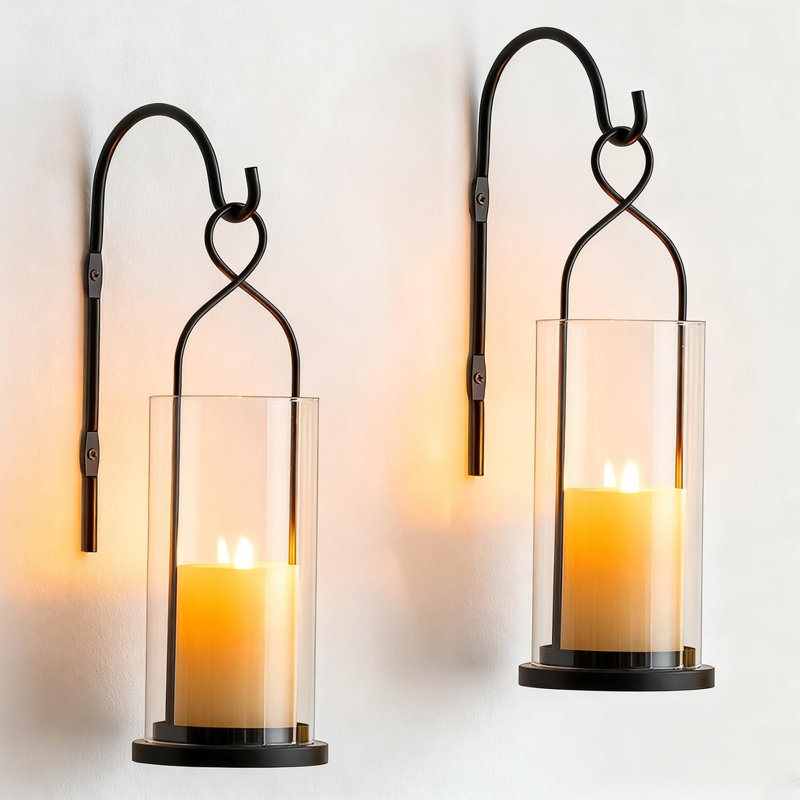 Ensemble de 2 appliques pour bougie, Noir