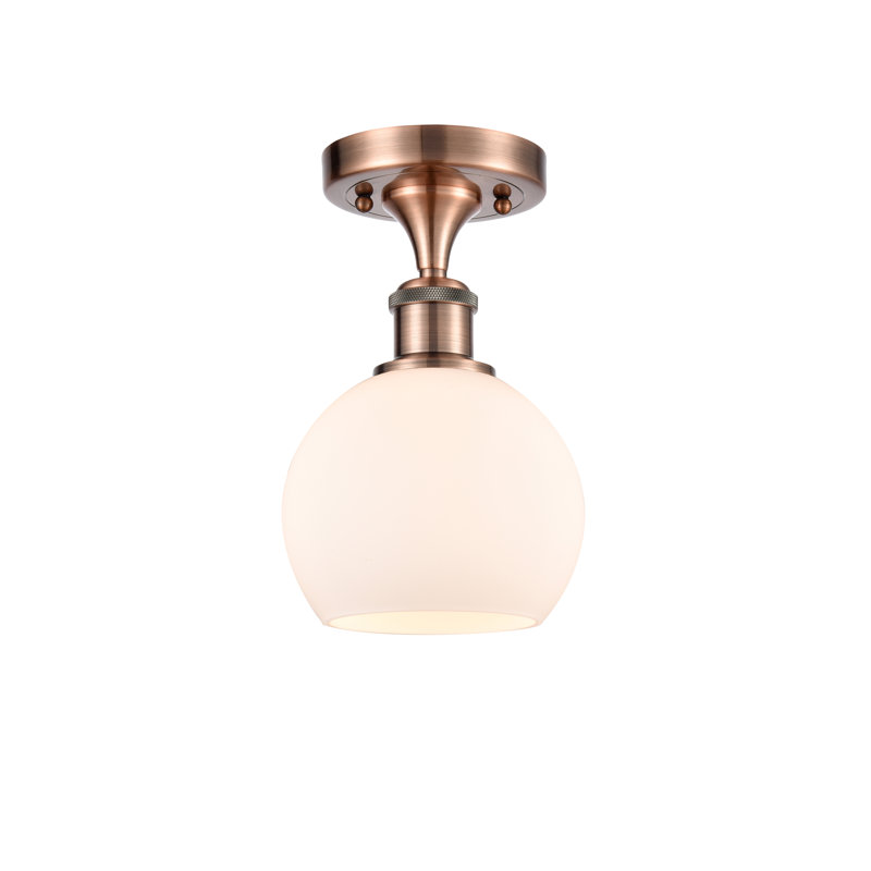 Plafonnier semi-encastré 1 lumière Cindi, Blanc mat, H 9,88 po x l 6 po x P 6 po, Cuivre antique