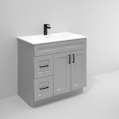 36'' Bathroom Vanity Sink Base with Drawers Cabinet in Light Gray Shaker