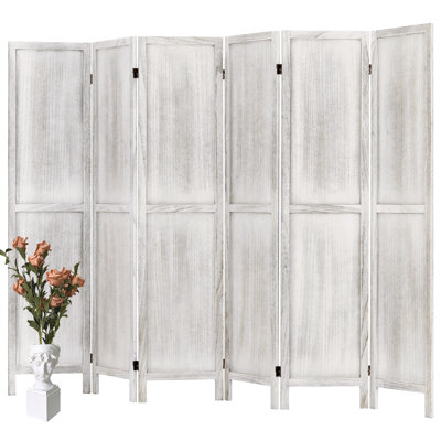 67" Folding Room Divider Screen, 4/6 Panel 360° Adjustable Privacy Screen with Solid Wood Frame, Fully Assembled Decorative Partition for Bedroom Living Room Office