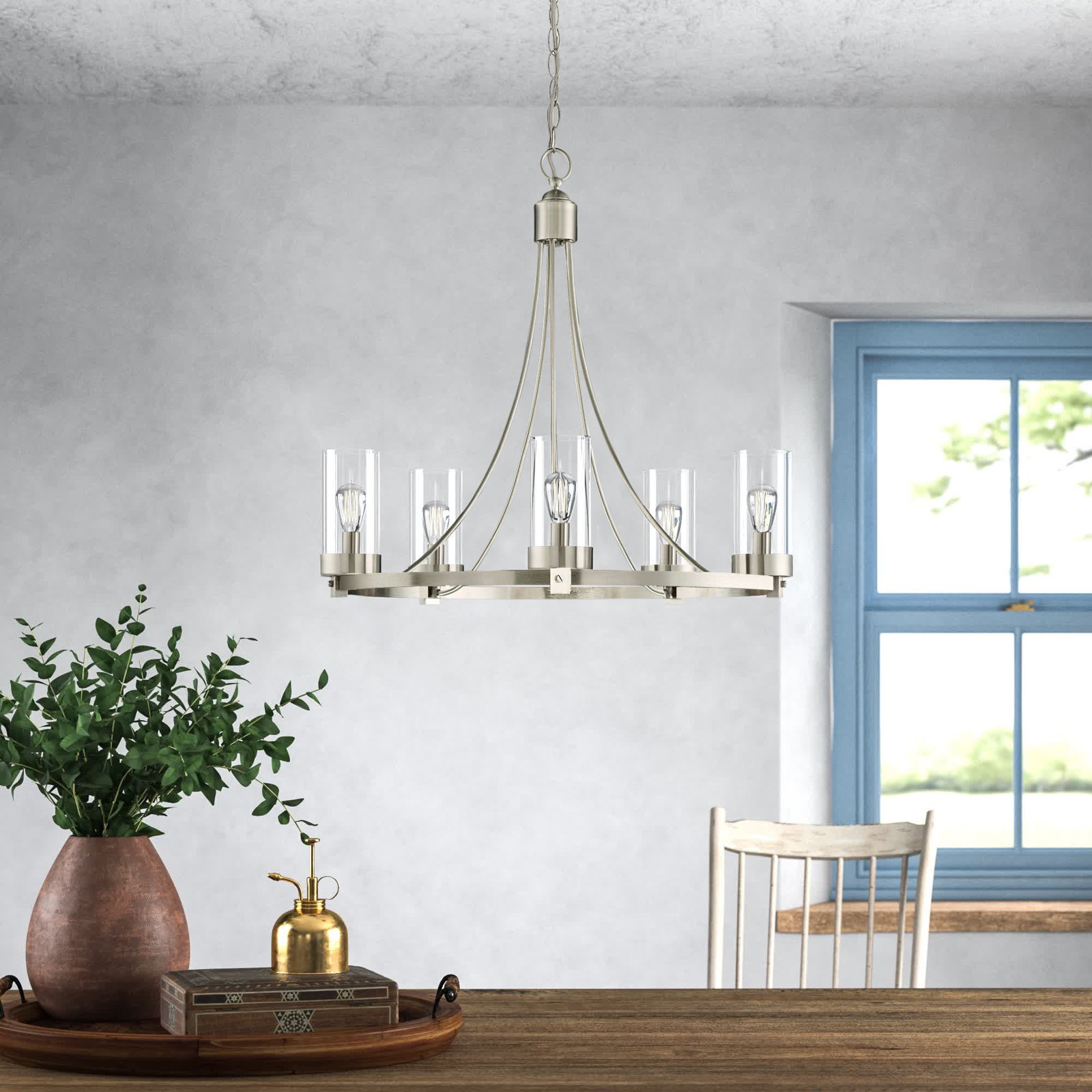 Laurie 5 - Light Wagon Wheel Chandelier, Brushed Nickel