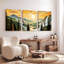 Ensemble de 3 tableaux sur toile représentant un coucher de soleil sur un paysage de montagne-2076914210