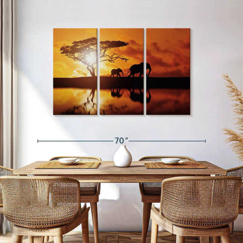 Brampt Elephant Silhouettes At Sunset, 36" H x 57" W