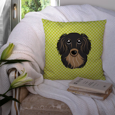 Coussin décoratif intérieur/extérieur noir et brun clair teckel teckel à long damier