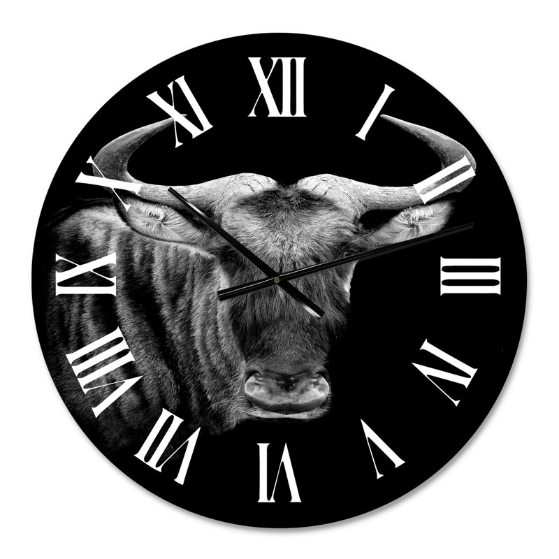 Portrait monochrome de gnou - horloge murale de ferme, Petit