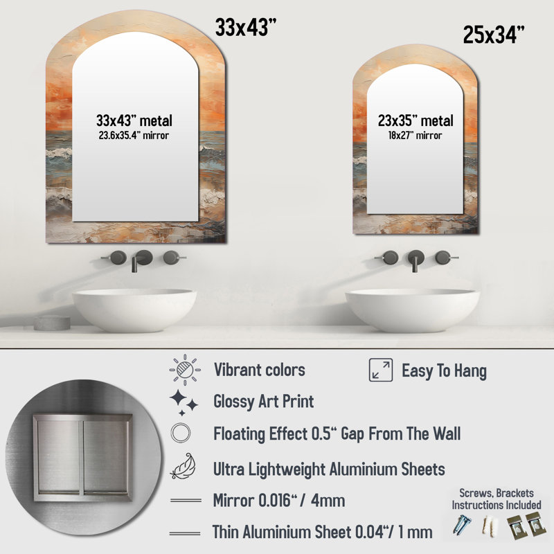 Beige et plage dorée coucher de soleil Paradise II - miroir décoratif côtier arche coucher de soleil, 43 po x 33 po