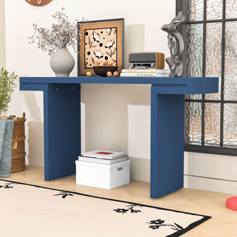 Console élégante pour entrée moderne avec plateau spacieux et pieds réglables, Marine