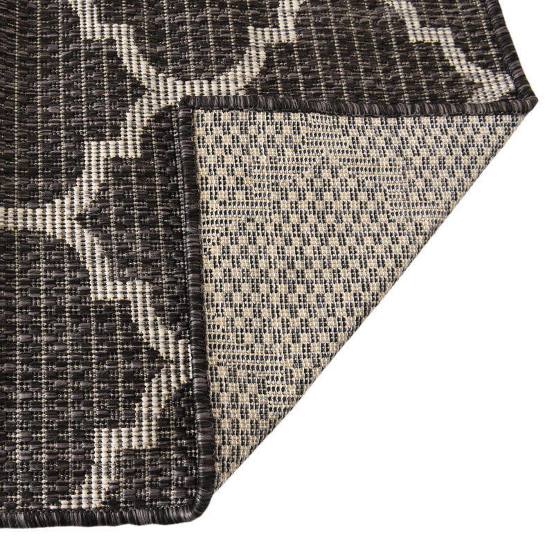 Bartman Geometric Black/Beige Indoor/Outdoor Area Rug, Runner 2' x 8'