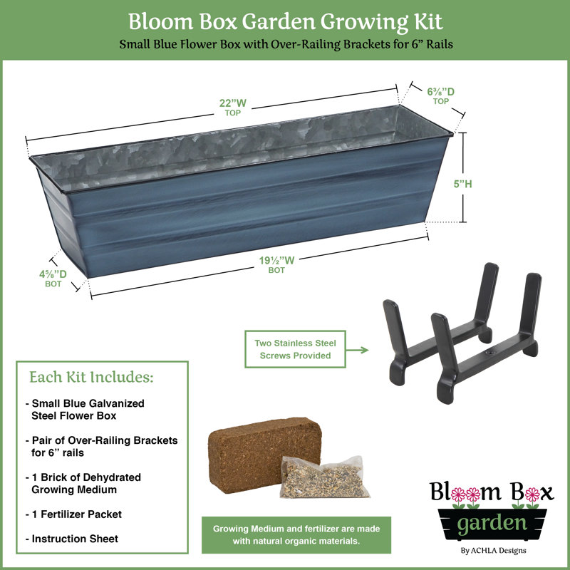 Metal Railing Planter, Nantucket Blue