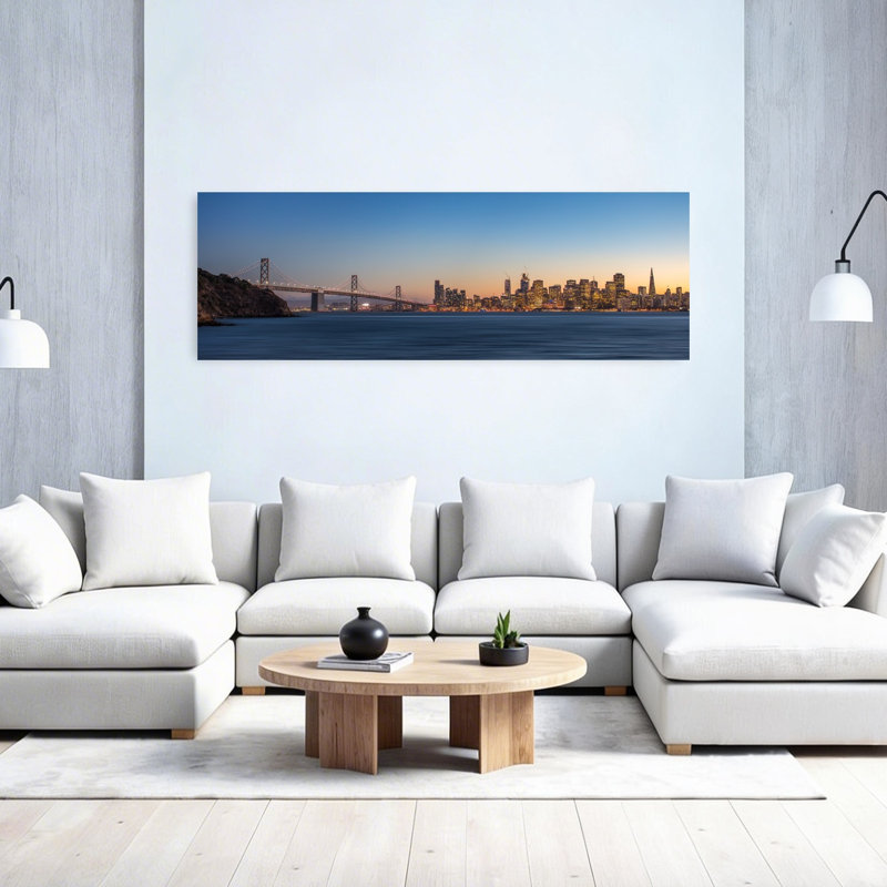 San Francisco Bay, crépuscule, abstrait, architecture contemporaine, art mural, H 20 po x l 60 po