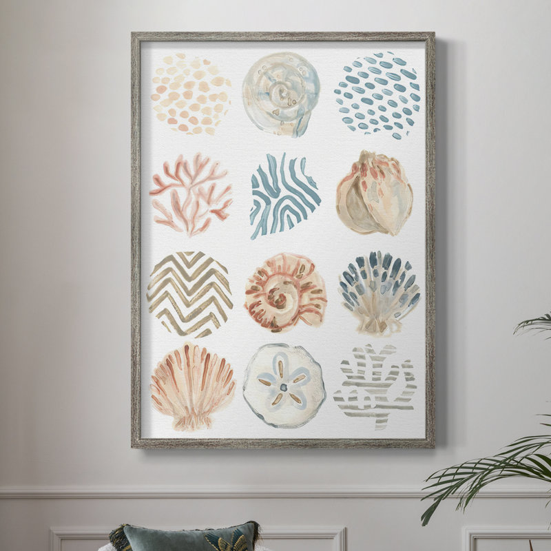 Reproduction encadrée de motifs océaniques II - bois massif, H 15 po x l 12 po