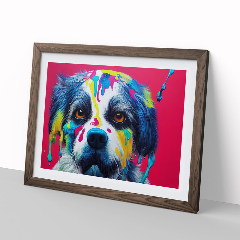 Colourful Dog Vol.5 Abstract - Single Picture Frame Print, 46cm H x 64cm W x 2cm D, Walnut