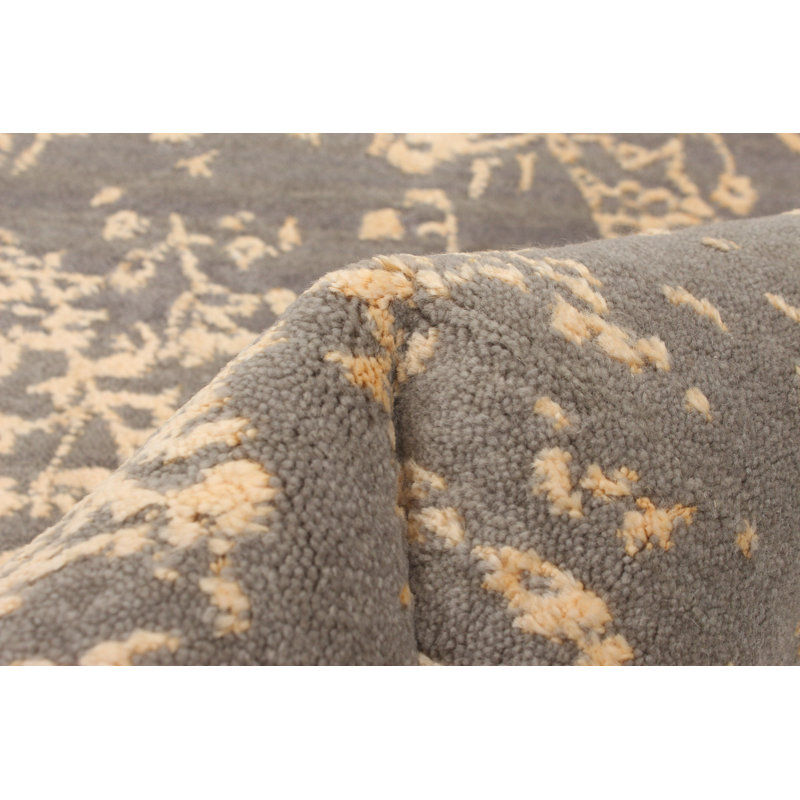 Tapis oriental gris / crème noué à la main, Rectangle 5 pi 1 po x 7 pi 7 po