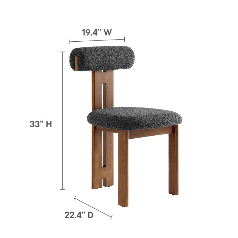 Torian Boucle Fabric Dining Chair Set Of 2, Charcoal, Walnut