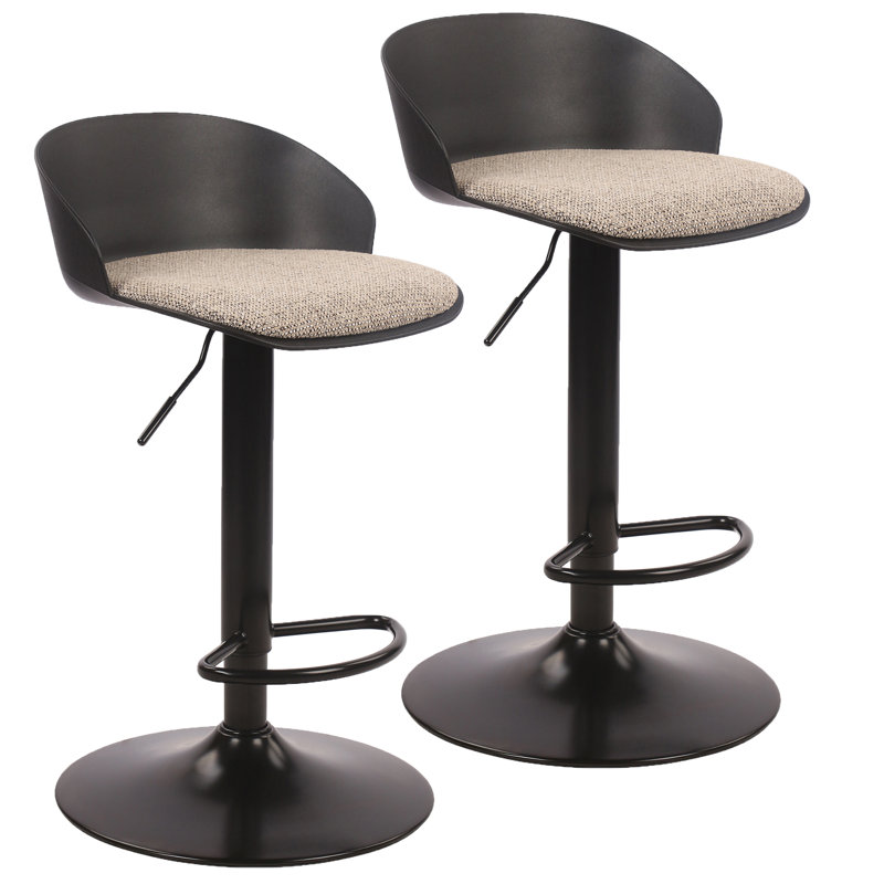 Contemporary Metal and Fabric Adjustable Air-Lift Stool, Set of 2, Adjustable Air-Lift Stool, Set of 2 - Black/Beige
