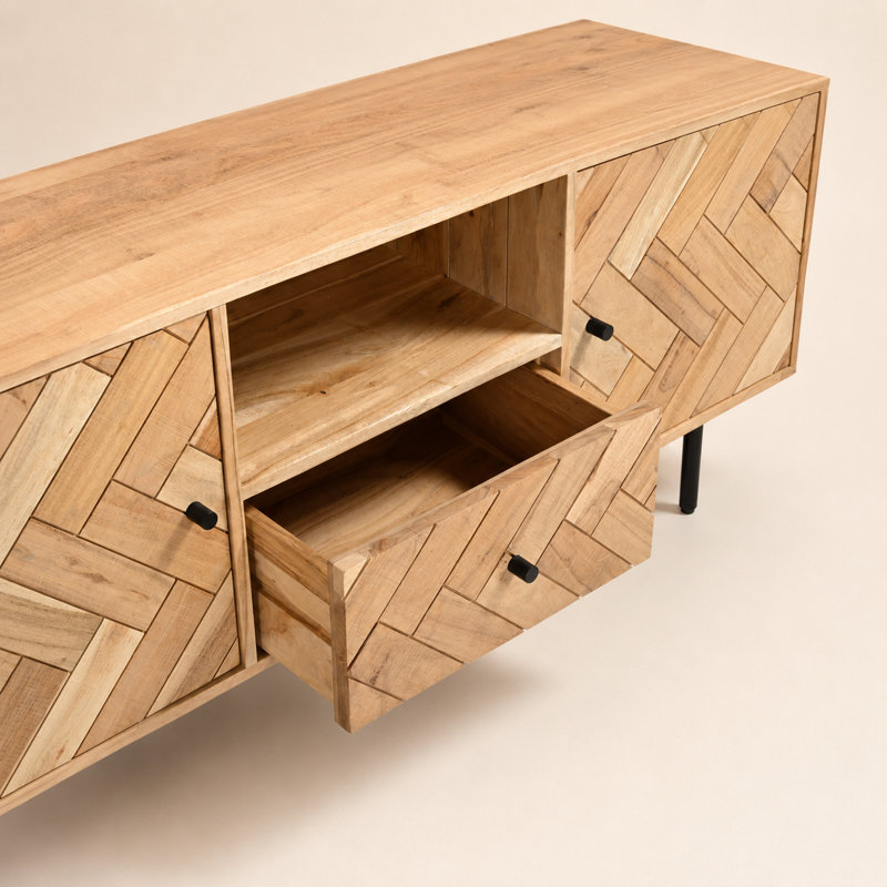 Taylors TV Unit Stand with Cabinet Storage & Drawer Solid Wood Chevron Front Tv Stand