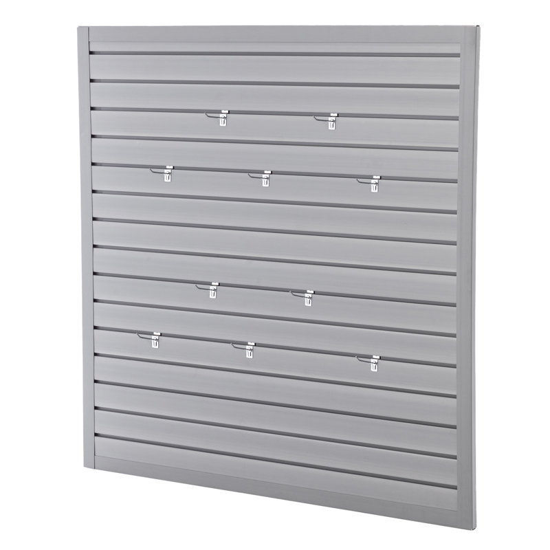 Système d'organisation de maison et de garage à panneaux en lattes de PVC de qualité supérieure avec conception modulaire et facile à installer. Finition grise