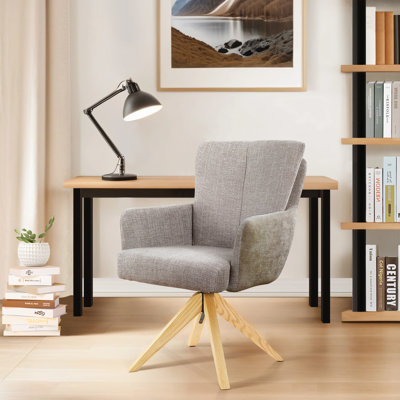 Bernab Swivel Upholstered Home Office Task Desk Chair with Oak Wood Base