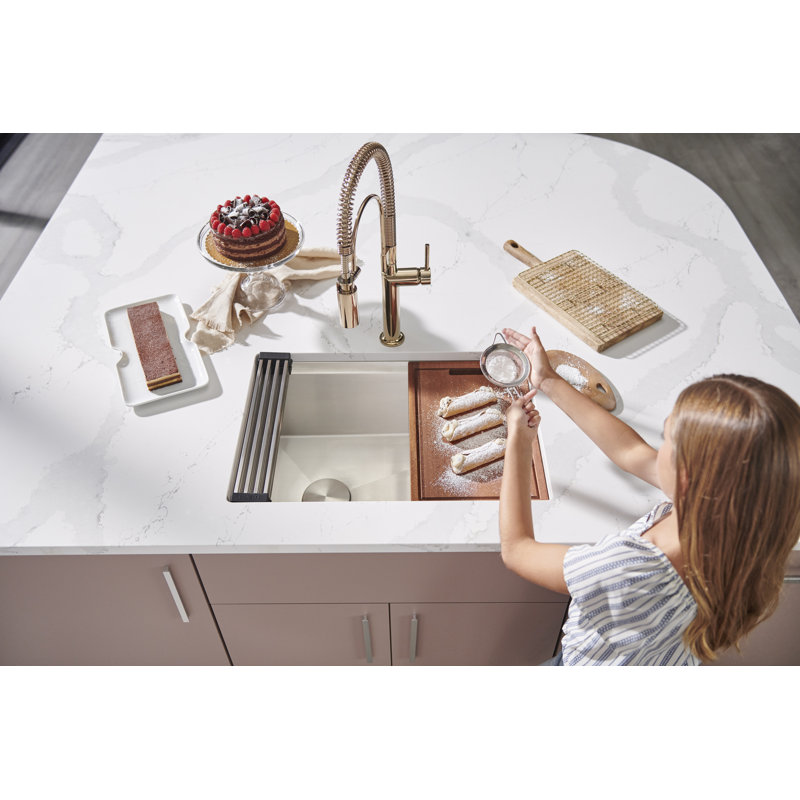 Ruvati 27-inch Workstation Slope Bottom Offset Drain Undermount 16 Gauge Kitchen Sink, Stainless Steel