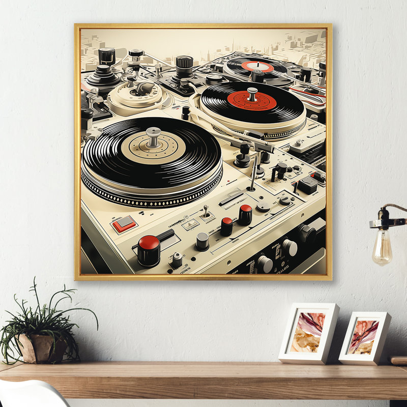 Art mural rétro vinyle vinyle Melody II - Platines, Or, H 16 po x l 16 po