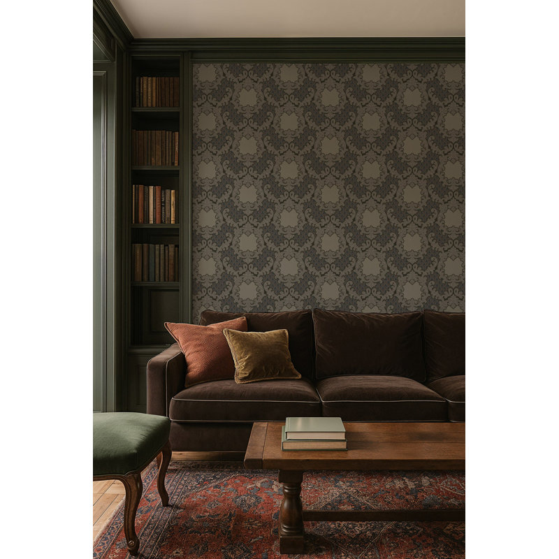 Shadow Leaf Damask - Wallpaper, Pewter Blue, Premium Paper