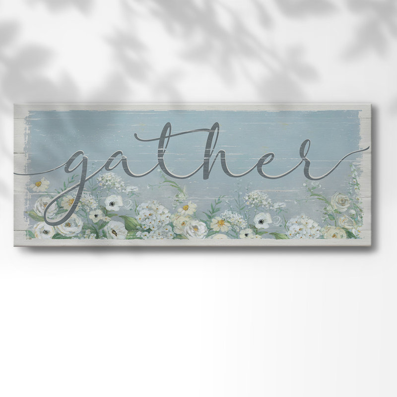 «Gather Garden» sur toile, art textuel, H 12 po x l 30 po x P 1,5 po