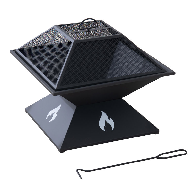 Foyer extérieur carré Sunjoy de 50 cm (20 pouces), montage rapide en 5 minutes, foyer portatif en acier avec pare-étincelles et base pyramidale tout terrain, idéal pour le camping, le jardin et la terrasse, noir.