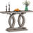55” Farmhouse Console Table With Geometric Wooden Base, Rustic Entryway Sofa Table