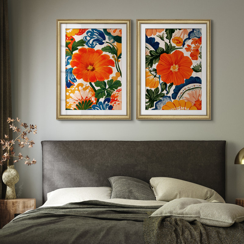 Ensemble de 2 décorations murales 26 "x 36" Vibrant Vintage, Impression encadrée avec passe-partout