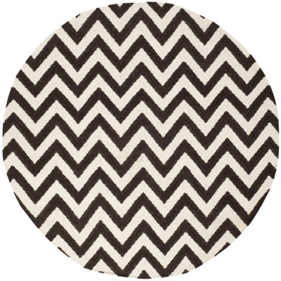 Rodgers Hand Woven Flat Weave Wool/Cotton Chevron Rug in Brown/Ivory