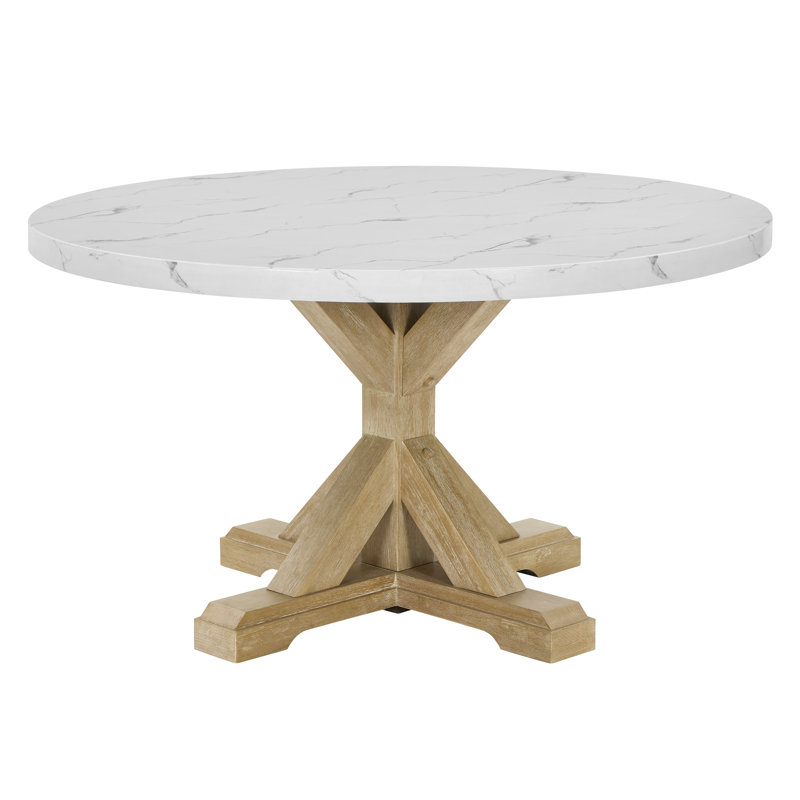 Table de salle à manger ronde en faux marbre blanc de 54 po x 54 po