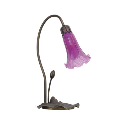 Lily Lamp Tiffany Style Table Lamp 14.5 Inch Tall Tulip Flower Accent Desk lamp with Lotus Leaf Base (1-Light/Purple)