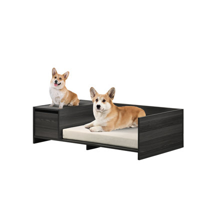 Comfy Pet Bed With Side Space For Storage And Cushion - 47" Wide, Ash Grey, Particle Board Dark Grey Soft Wide