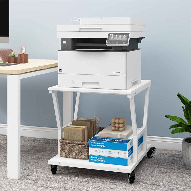 60cm H x 50cm W Printer Stand with Wheels, White