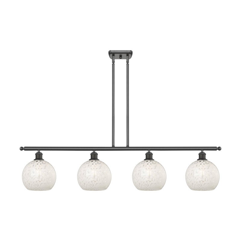 Luminaire suspendu pour îlot de cuisine 4 lumières Ballston White Mouchette, H 10,5 po x l 48 po x P 8 po, Bronze huilé